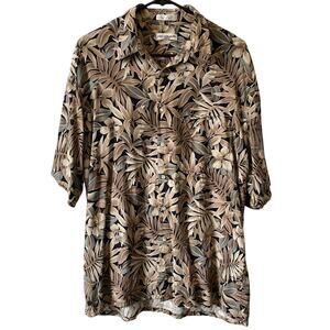 PIERRE CARDIN Men's Rayon Tropical Hawaiian Button Down Shirt Tan Size Large